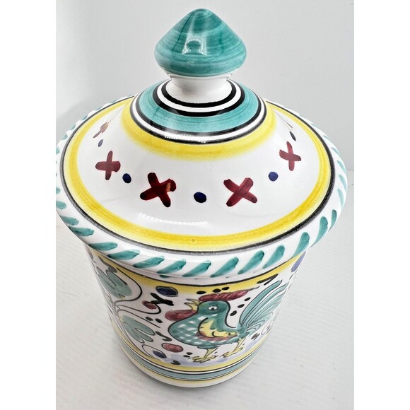 Deruta Pottery Canister Rooster Floral Pattern ITALY Coffee Sugar 7" Tall Multi - Picture 12 of 12